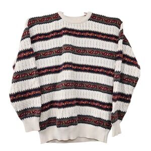 Vintage Claiborne Size Large Men's Cable Knit Sweater 100% Cotton Paisley Chunky